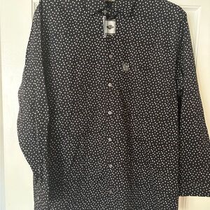 jf j.ferrar Black and White Polka Dot Casual Button Down Shirt